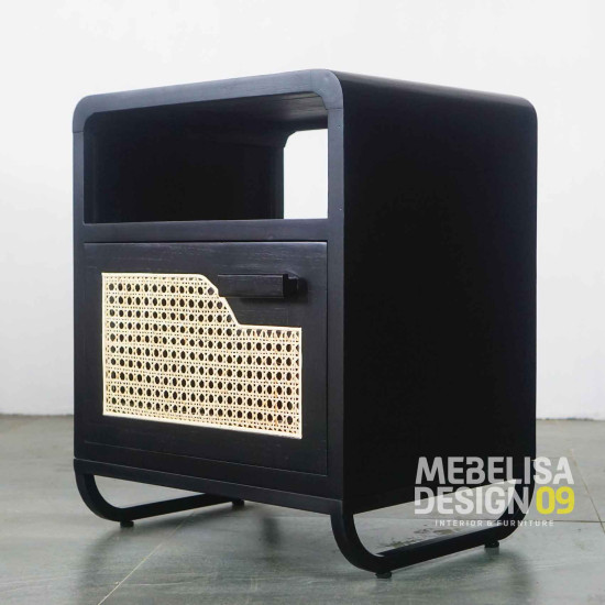 Meja Nakas Laci Rotan Kombinasi Kaki Besi Industrial Meja Nakas Laci Rotan Kombinasi Kaki Besi Industrial