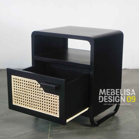 Meja Nakas Laci Rotan Kombinasi Kaki Besi Industrial Meja Nakas Laci Rotan Kombinasi Kaki Besi Industrial