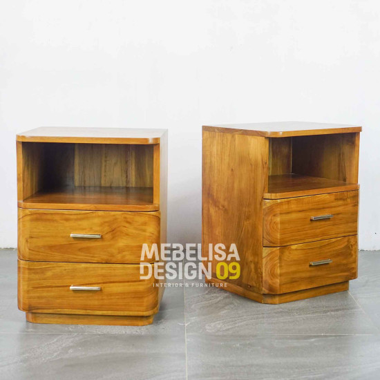 Meja Nakas Samping Ranjang Vintage Kayu Jati 2 Laci