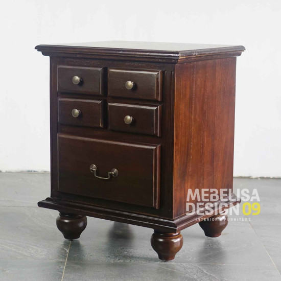Meja Nakas Tempat Tidur 5 Laci Kayu Jati Solid Meja Nakas Tempat Tidur 5 Laci Kayu Jati Solid