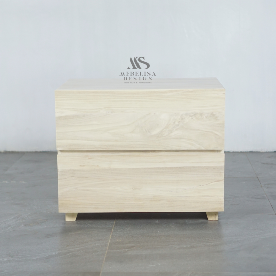 Meja Nakas Tempat Tidur Kayu Jati Finishing Bleaching