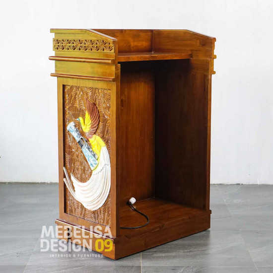 Meja Podium Ukiran Cendrawasih Kayu Jati Mebel Jepara 86x52x122