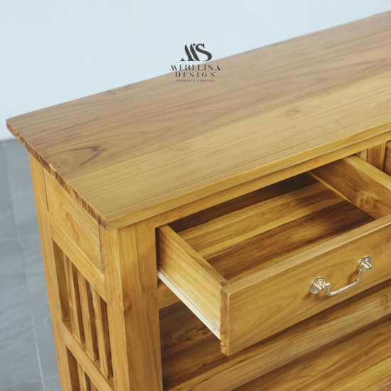 Meja Rak Sepatu dan Sandal Minimalis Jati