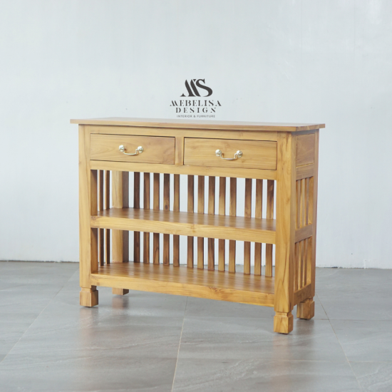 Meja Rak Sepatu dan Sandal Minimalis Jati