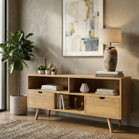 Meja Rak TV Retro Jati Natural Wood