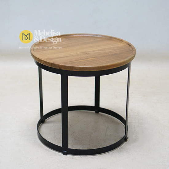 Industrial Round Table Teak Iron Leg Industrial Round Table Teak Iron Leg