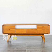 Meja TV Retro Minimalis Kayu Jati 2 Pintu 2 Laci