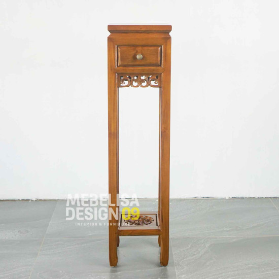 Meja Nakas Ruang Tamu Tinggi 2 Laci Kayu Jati Ukiran