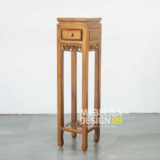 Meja Nakas Ruang Tamu Tinggi 2 Laci Kayu Jati Ukiran