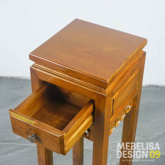 Meja Nakas Ruang Tamu Tinggi 2 Laci Kayu Jati Ukiran