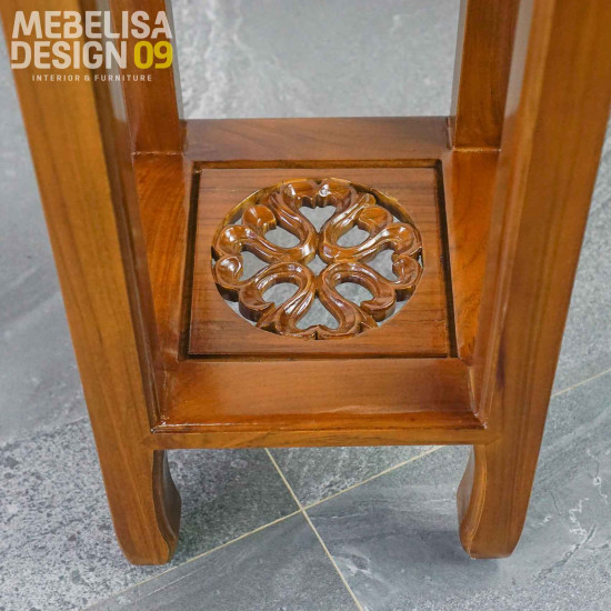 Meja Nakas Ruang Tamu Tinggi 2 Laci Kayu Jati Ukiran