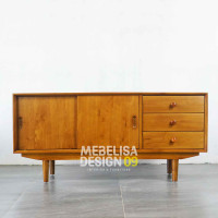 Mid-Century Bufet Retro Kayu Jati Meja TV 2 Pintu 3 Laci