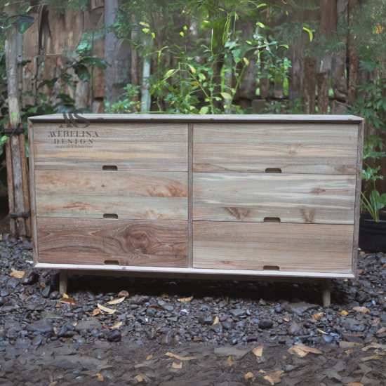 Mid-Century Chest of 6 Drawer Recycled Teak Wood