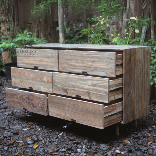 Mid-Century Chest of 6 Drawer Recycled Teak Wood