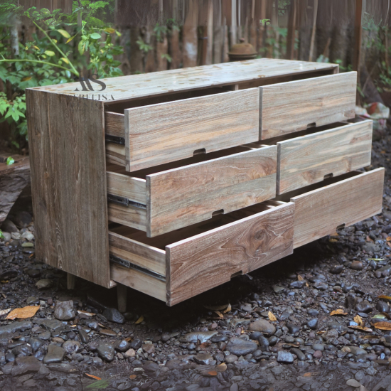 Mid-Century Chest of 6 Drawer Recycled Teak Wood