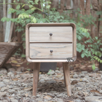 Mid-Century Nightstand Bedside Recycled Teak Wood 2 Drawers