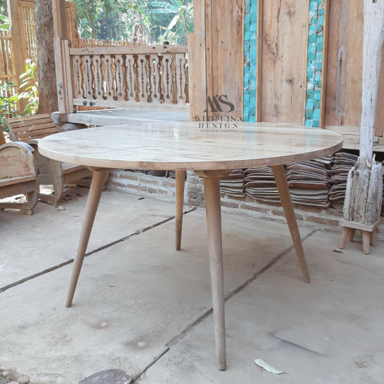 Mid-Century Round Reclaimed Teak Dining Table
