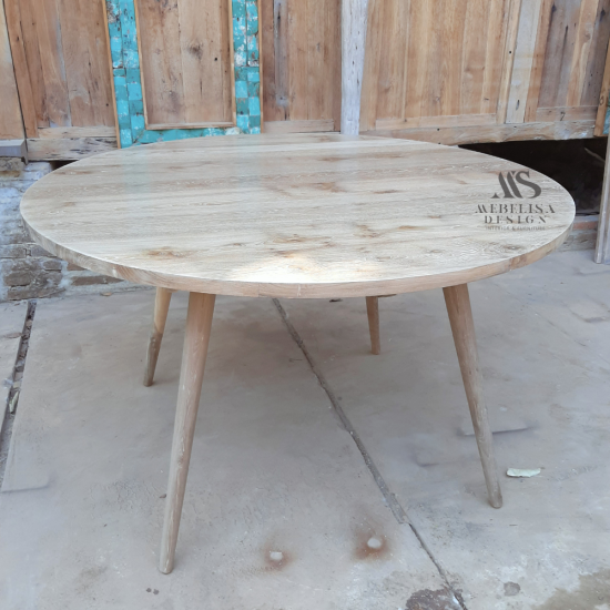 Mid-Century Round Reclaimed Teak Dining Table