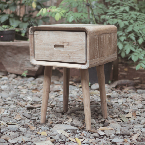 Mid-century Modern Nightstand Recycled Teak 1 Drawers