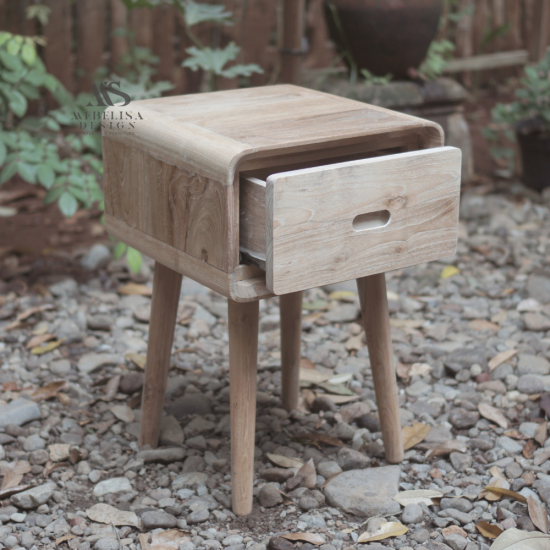 Mid-century Modern Nightstand Recycled Teak 1 Drawers