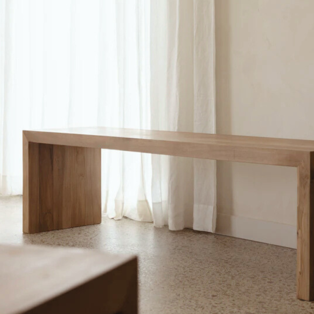 Minimalist Reclaimed Teak Waterfall Bench