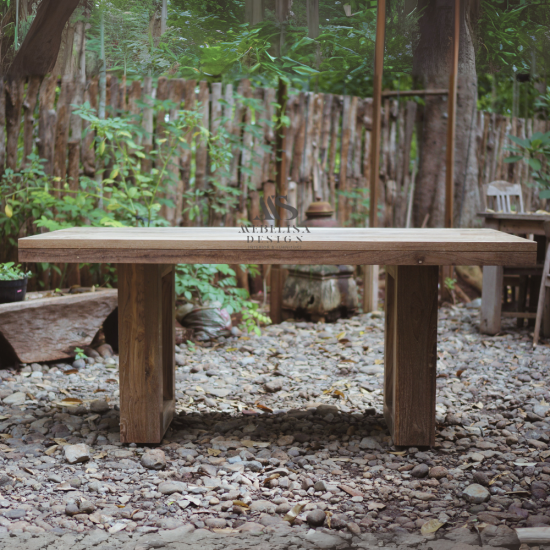 Modern Dining Table from Recycled Teak Wood with U-Shaped Legs