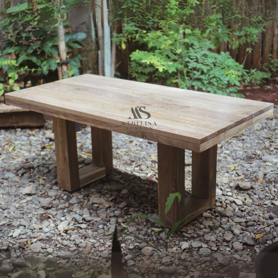 Modern Dining Table from Recycled Teak Wood with U-Shaped Legs