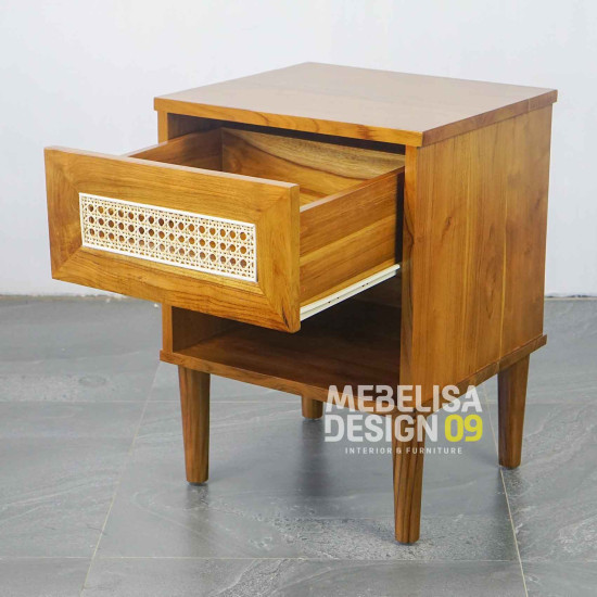 Nakas Bedside Retro 1 Laci Anyaman Rotan Kayu Jati Nakas Bedside Retro 1 Laci Anyaman Rotan Kayu Jati