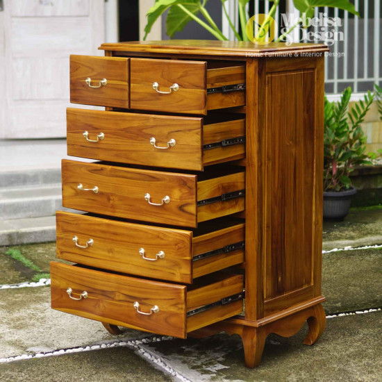 Nakas Loker Kayu Jati 6 Laci Antik Natural Finishing