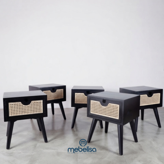 Nakas Minimalis Jati Laci Rotan Retro Clarita
