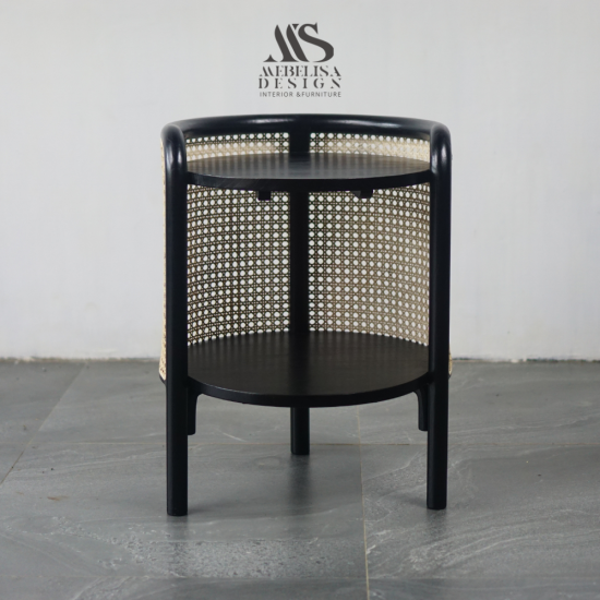 Nakas Side Table Meja Samping Kayu Jati Mix Anyaman Rotan