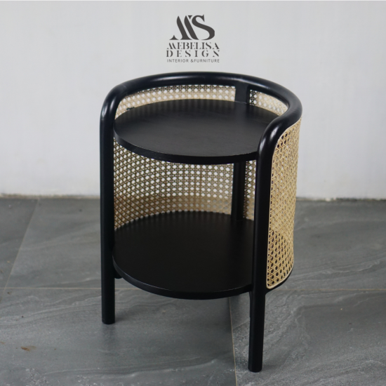 Nakas Side Table Meja Samping Kayu Jati Mix Anyaman Rotan