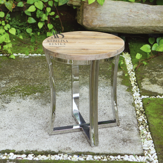 Nexus Side Table Reclaimed Teak Stainless Steel Base