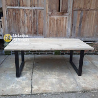 Nordic Recycled Teak Wood Iron Leg Dining Table
