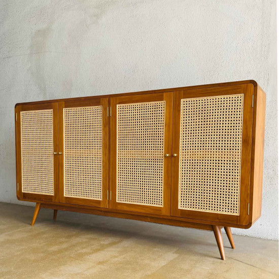 Omeir Sideboard Bufet Retro RuangTamu 4 Pintu Anyaman Rotan Omeir Sideboard Bufet Retro RuangTamu 4 Pintu Anyaman Rotan