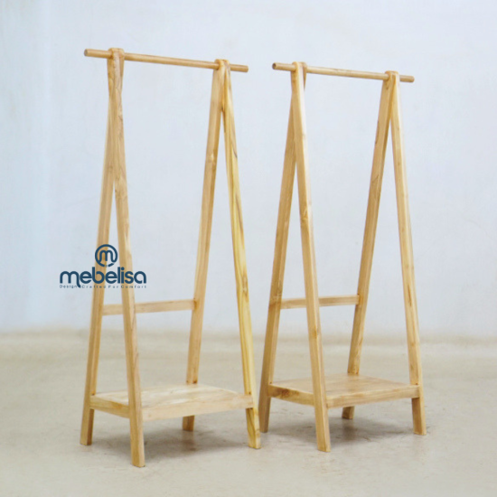 Rak Gantungan Pakaian dan Handuk Kayu Minimalis