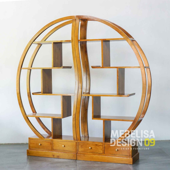 Rak Pajangan Ruang Tamu Kayu Jati Model Yin Yang