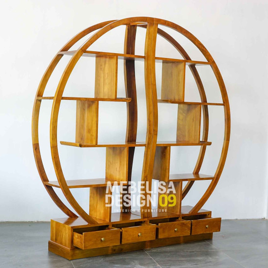 Rak Pajangan Ruang Tamu Kayu Jati Model Yin Yang