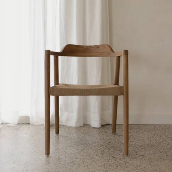 Reclaimed Teak Armchair with Natural Cord Seat