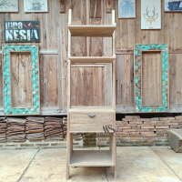 Reclaimed Teak Ladder Shelf with Storage Drawer
