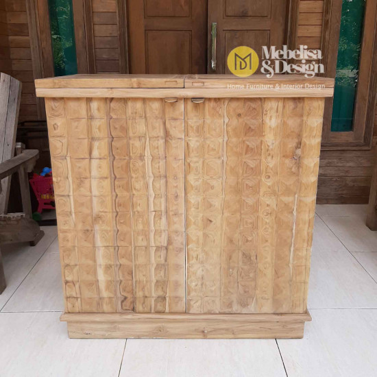 Reclaimed Teak Wood Diamond Door Design Bar Cabinet