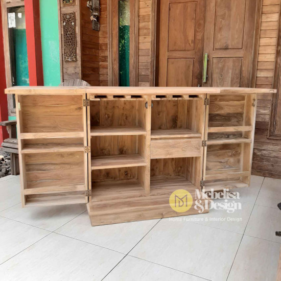 Reclaimed Teak Wood Diamond Door Design Bar Cabinet
