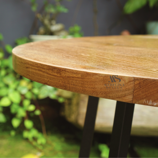 Reclaimed Teak Wood Industrial Round Bar Table