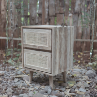 Reclaimed Teak Wood Two-Drawer Bedside Table
