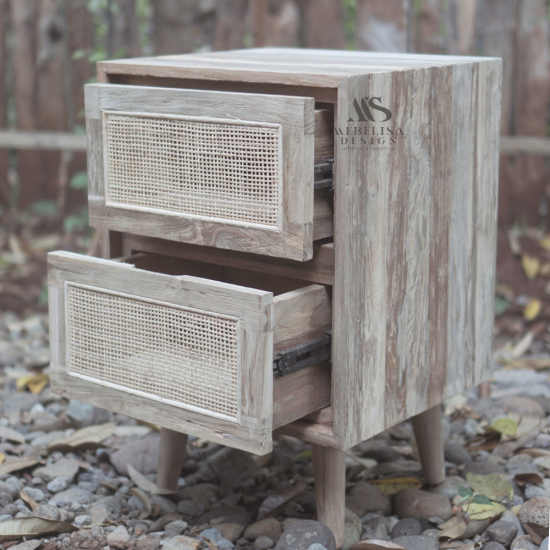 Reclaimed Teak Wood Two-Drawer Bedside Table