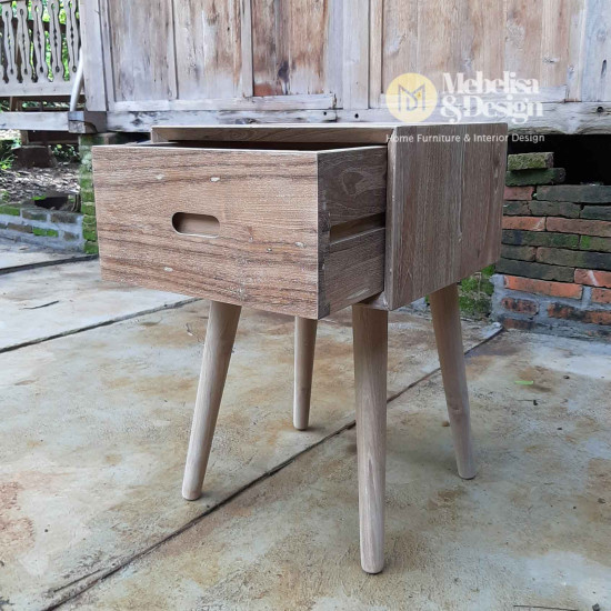 Recycled Teak Mid-Century Bedside Table 1 Drawer Recycled Teak Mid-Century Bedside Table 1 Drawer
