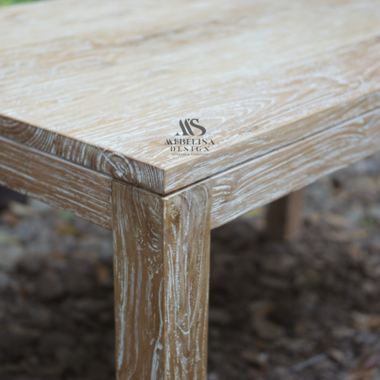 Recycled Teak Mid-century Dining Table Rustic Finish