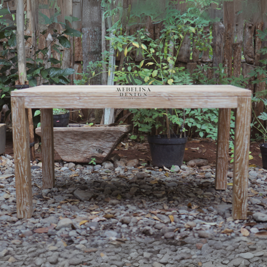 Recycled Teak Mid-century Dining Table Rustic Finish