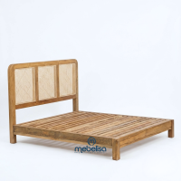 Recycled Teak Wood Bed Frame With Rattan Combination