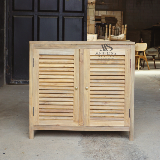 Recycled Teak Wood Louver Storage Cabinet